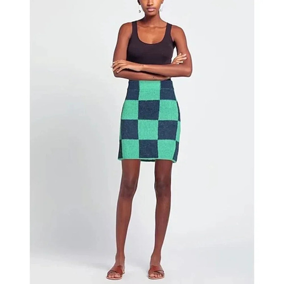 NWT $245 Stine Goya Andria Alpaca Knit Skirt - Checkered High-Rise Mini Skirt - Picture 1 of 8